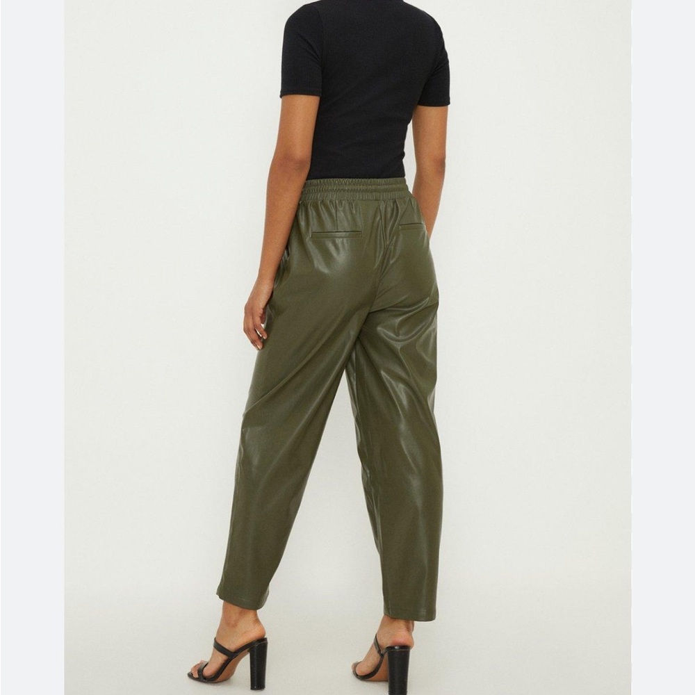 sale Faux leather straight leg pants olive color
